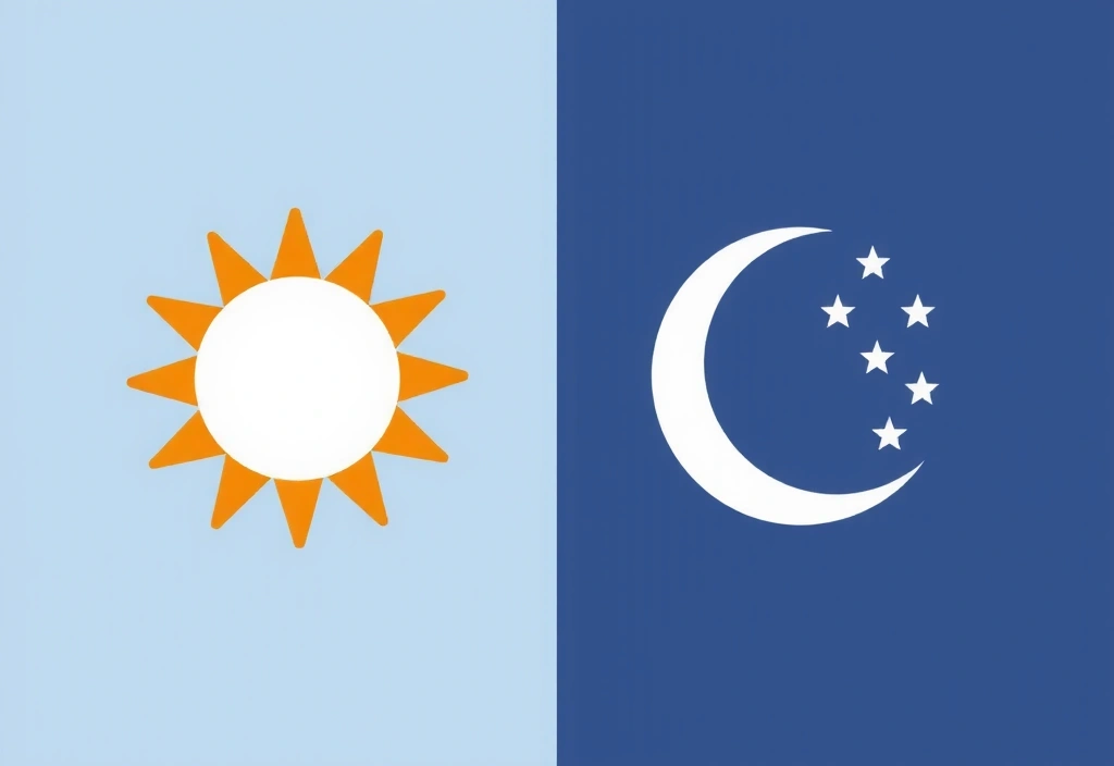 Sun and moon icons representing day and night skincare products