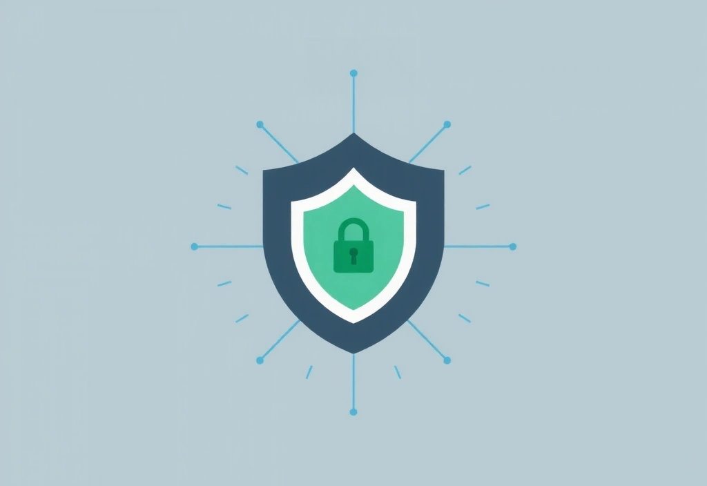 Abstract representation of data privacy and security with interlocking shields and digital patterns.